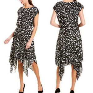 NWT Vince Camuto Modern Impression Dress 2 $139 Fit Flare Black Handkerchief Hem